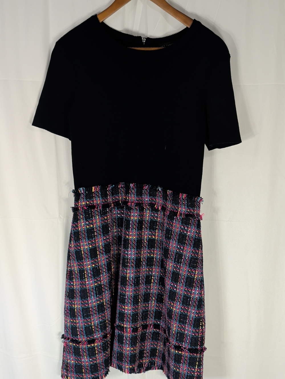 Ted Baker London Black Knit Top with Pink-Accented Tweed Midi Dress Size 3
